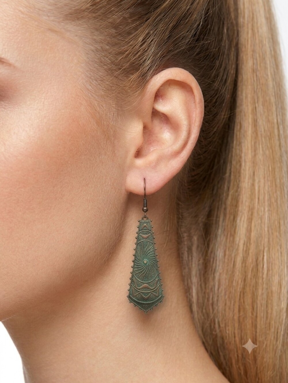 Bohemian Drop Earrings Green Blue Copper Handmade Lightweight Feminine